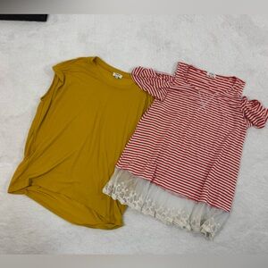 Umgee Women's Tops Bundle Red Stripe‎ Tunic Mustard Sleeveless Blouse